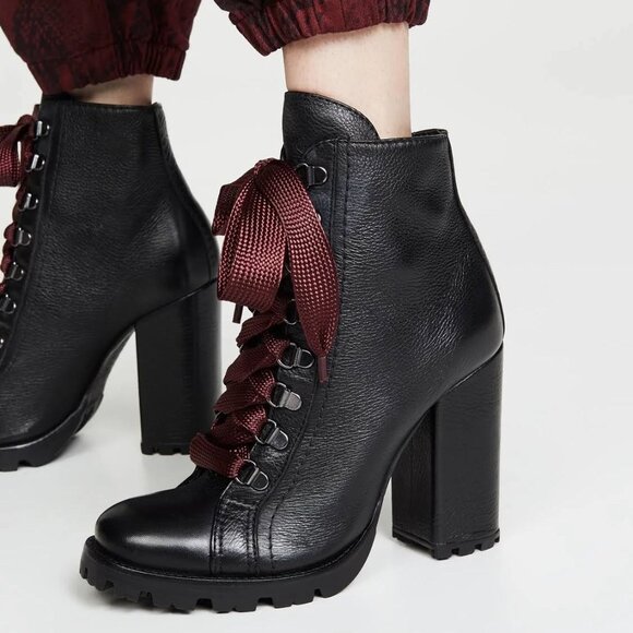 Schutz Zhara Lace up Ankle High Heel Bootie Size 8.5 Black Leather NEW $158 - Picture 2 of 16